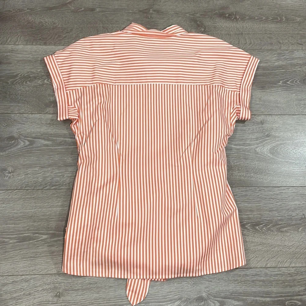 NWT Talbots Tie Waist Button Front Striped Orange… - image 16